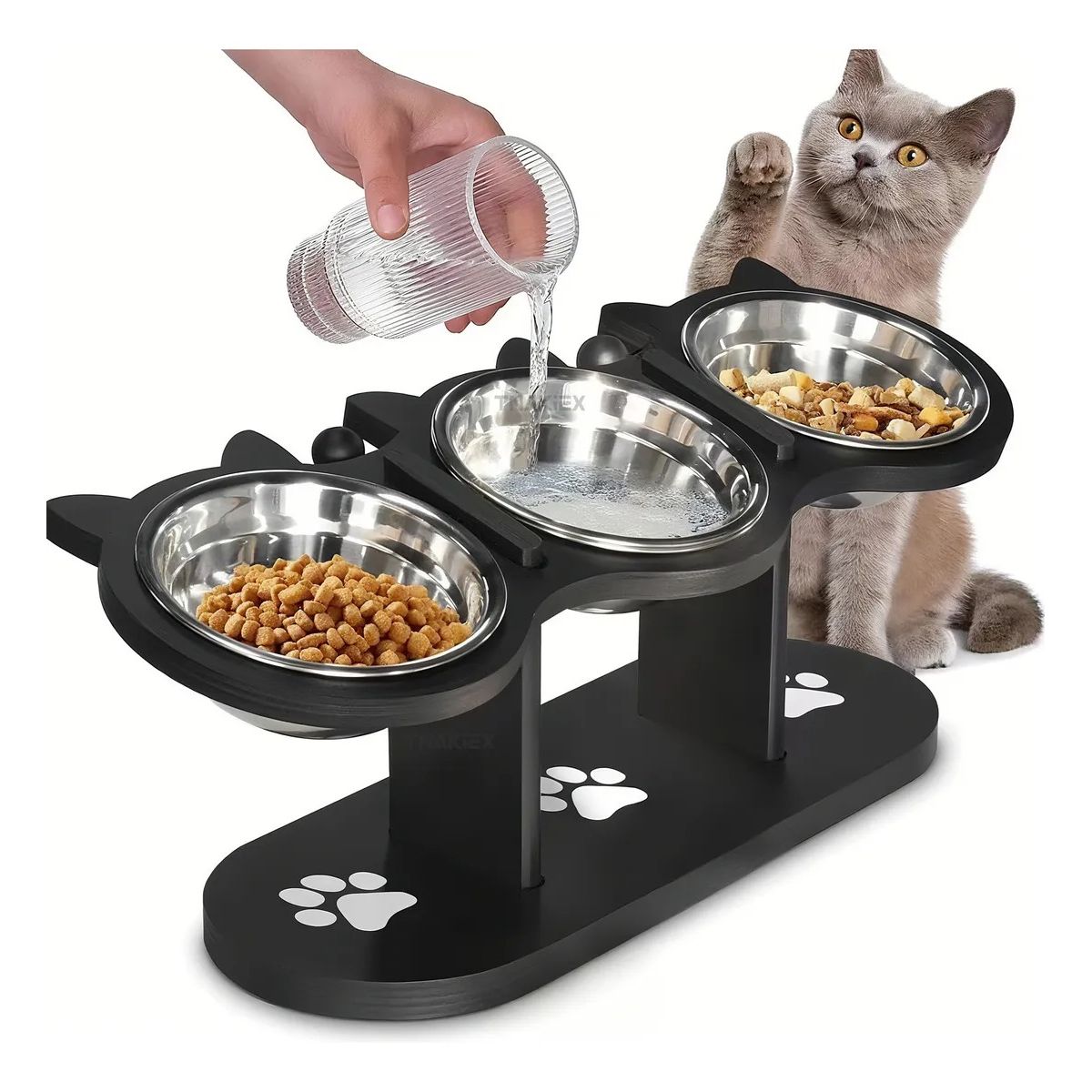 TNAKIEX - Comedero Bebedero Para Perro Gato Altura Ajustable Acero