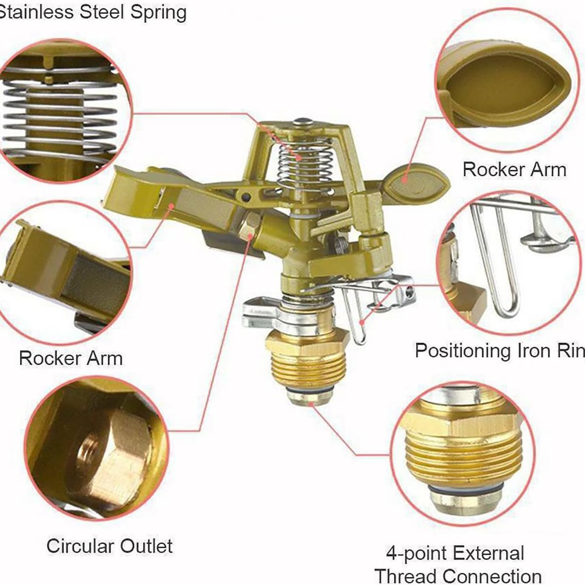 KUANGYE - Aspersor De Riego Automático De Impacto Metálico Con Estaca