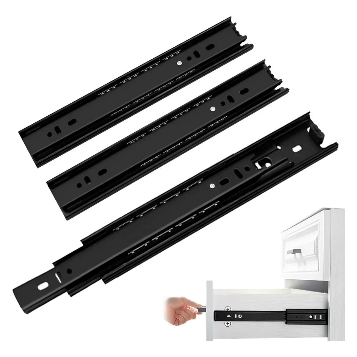 KUANGYE - Corredera Telescópica Cajones Cierre Suave H45 500mm 3 Pares