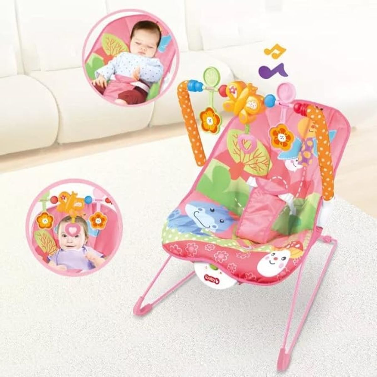 TATEE - Silla Nido Bebé Mecedora Musical multifuncional rosa