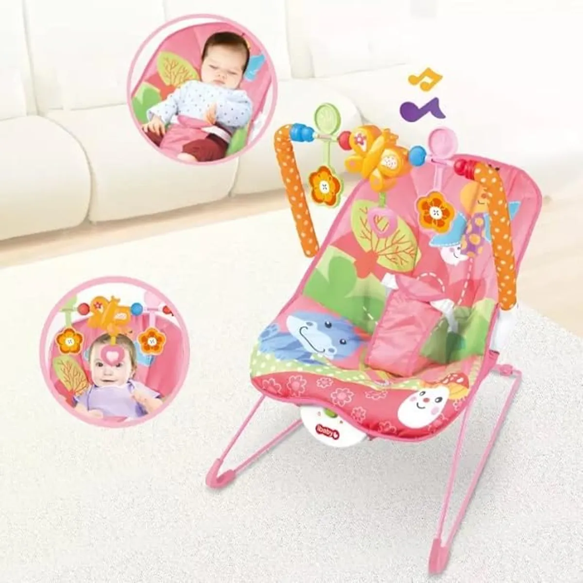 TATEE - Silla Nido Bebé Mecedora Musical multifuncional rosa