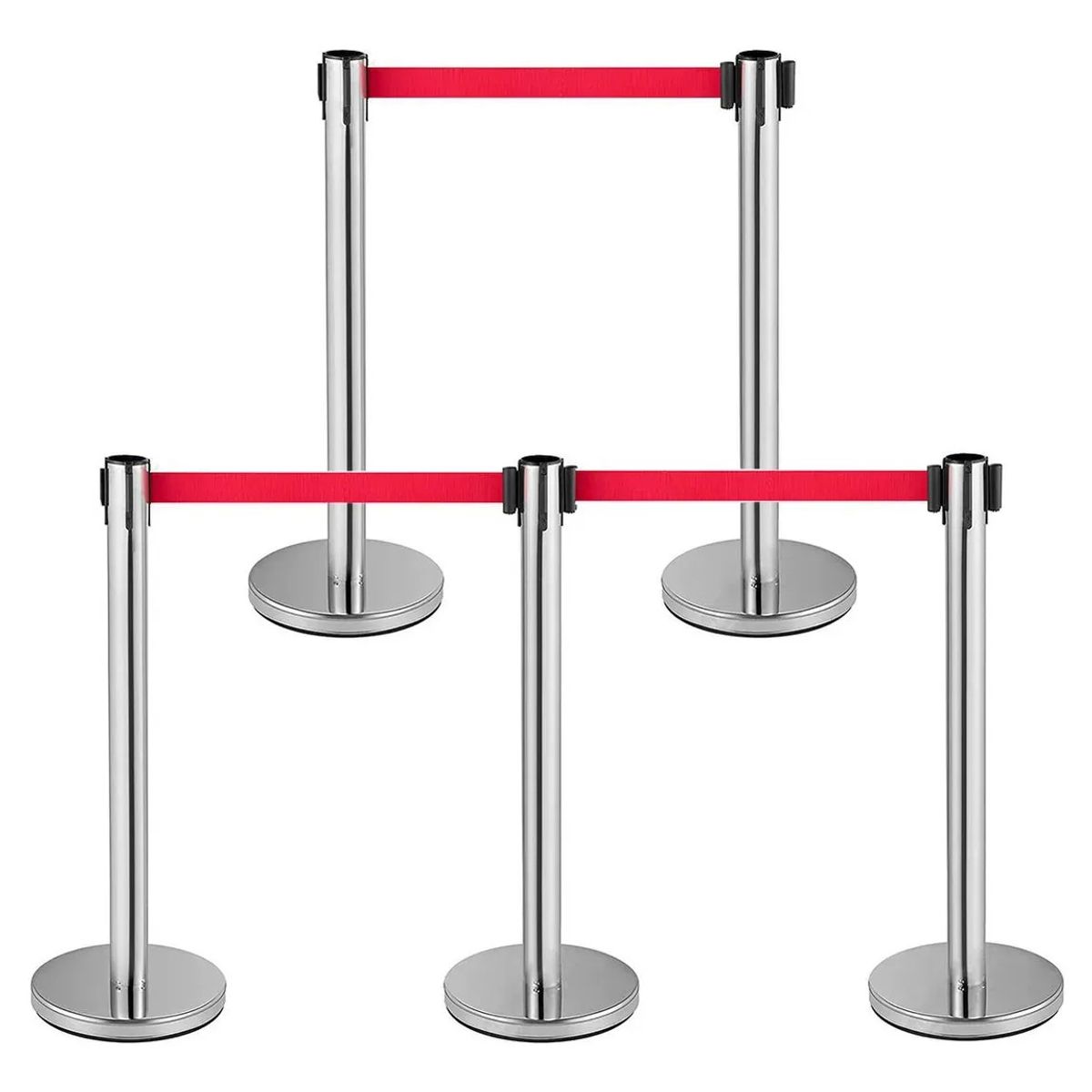 KUANGYE - Set 5 Postes Y Cinta Plata Retráctil Para Control De Filas