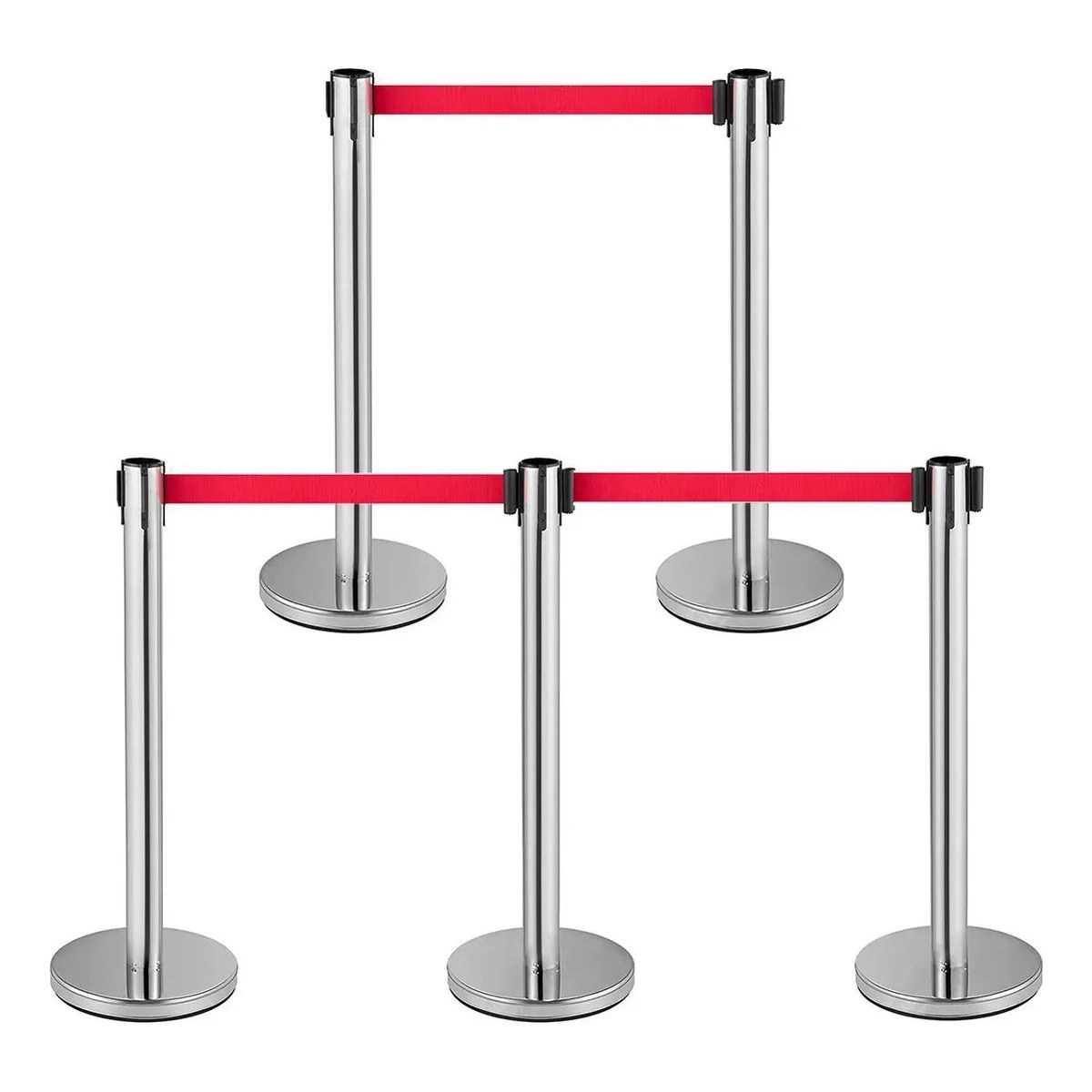 KUANGYE - Set 5 Postes Y Cinta Plata Retráctil Para Control De Filas