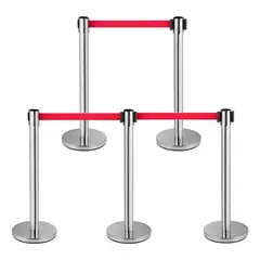 KUANGYE - Set 5 Postes Y Cinta Plata Retráctil Para Control De Filas