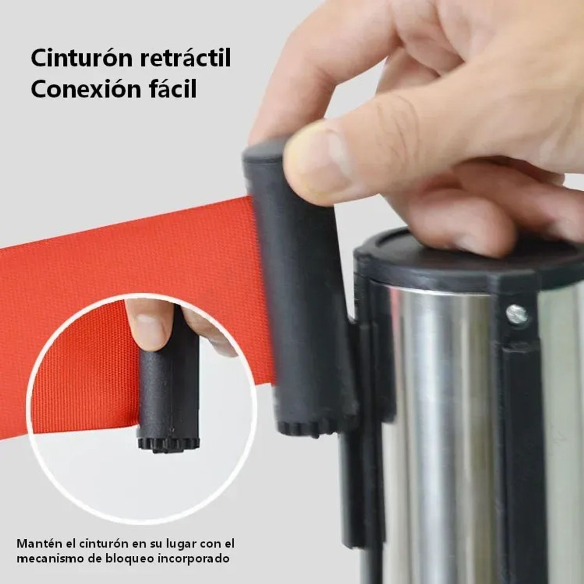 KUANGYE - Set 5 Postes Y Cinta Plata Retráctil Para Control De Filas