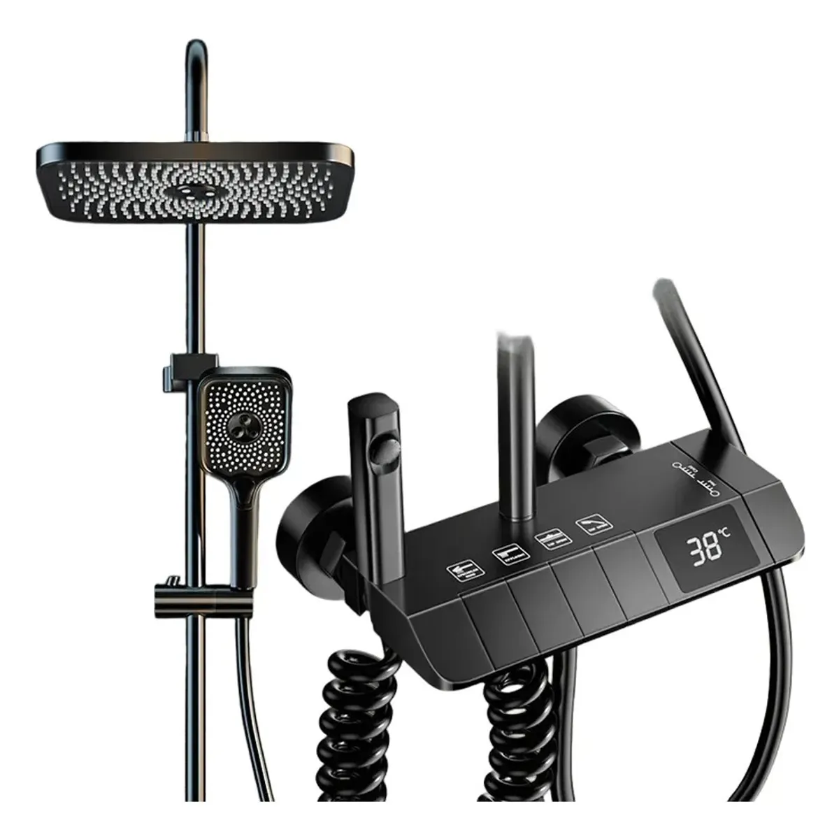 KUANGYE - Ducha Columna Moderna 4 Funciones Llave Botones Negro