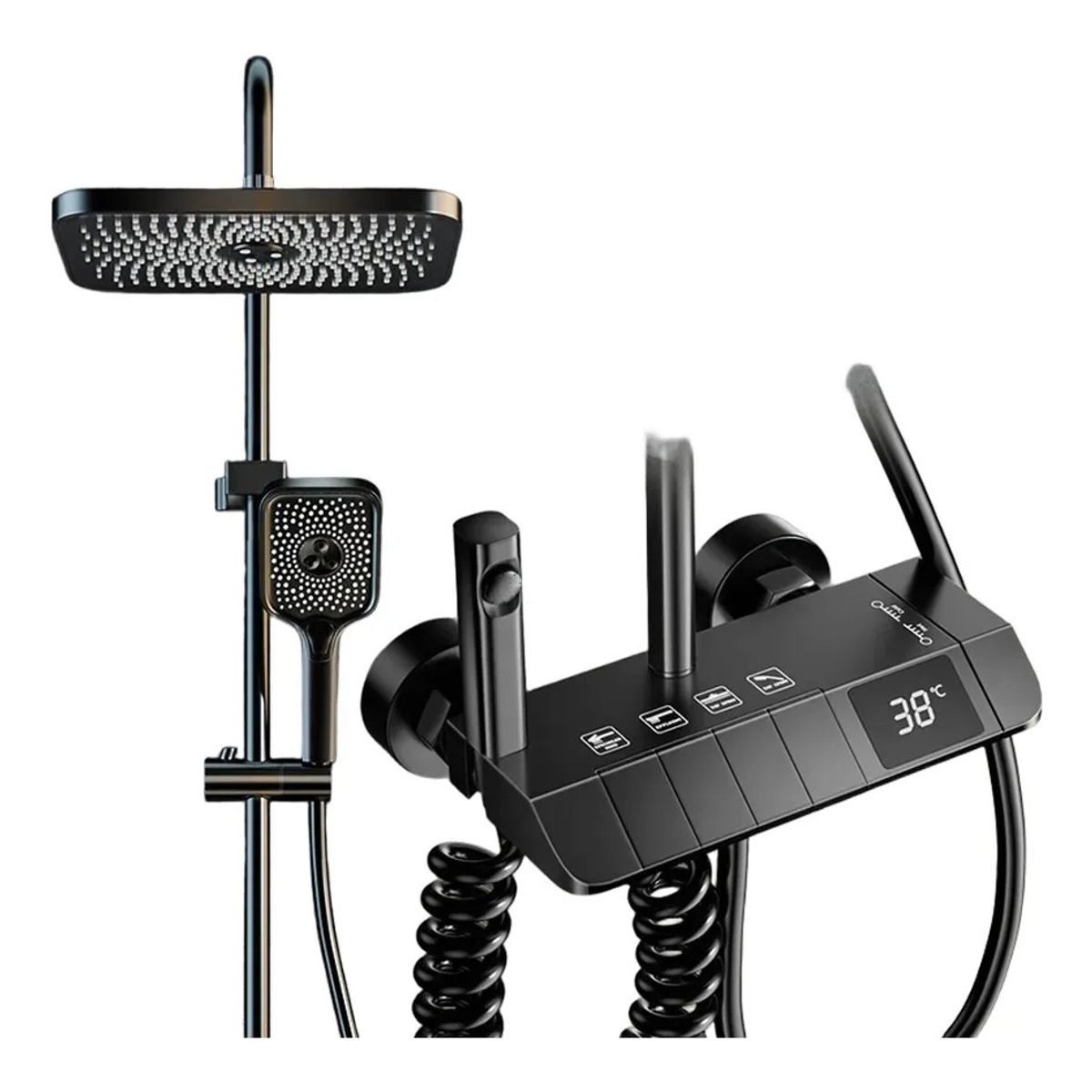 KUANGYE - Ducha Columna Moderna 4 Funciones Llave Botones Negro