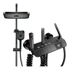 KUANGYE - Ducha Columna Moderna 4 Funciones Llave Botones Negro