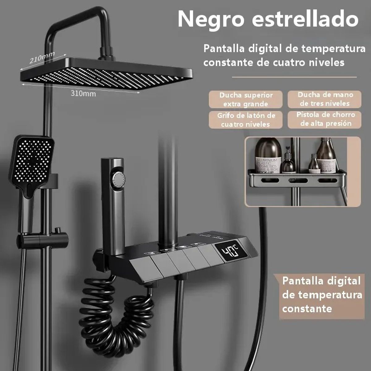 KUANGYE - Ducha Columna Moderna 4 Funciones Llave Botones Negro