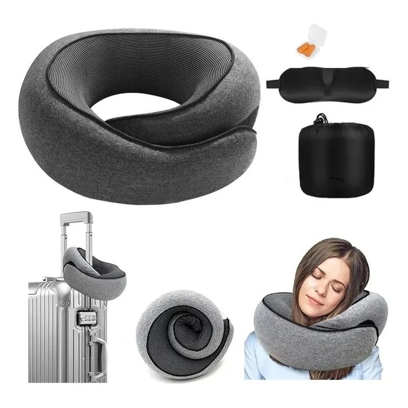 GENERICO - Almohada De Viaje Cómodo Espuma De Memoria Cojín Para Cuello Gris