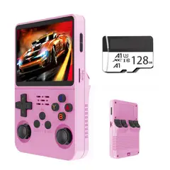 BRO TOUMI - Consola Portatil Retro Game R36S 128GB Rosa y Estuche