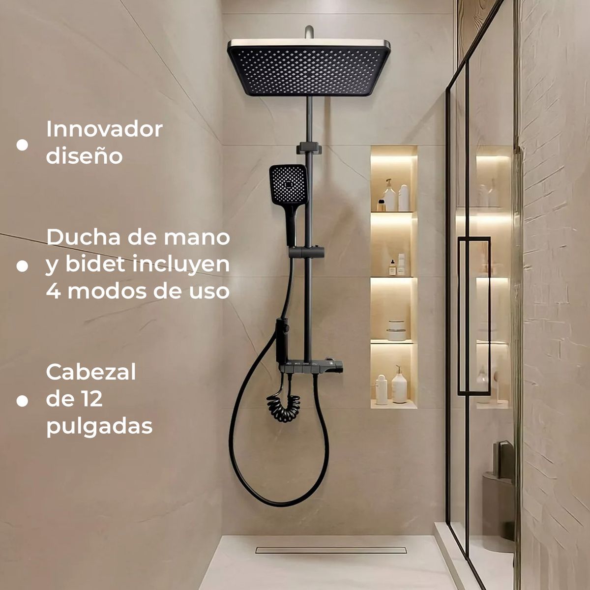 MUNDO ONLINE - Columna de Ducha Triple Moderna 4 Funciones