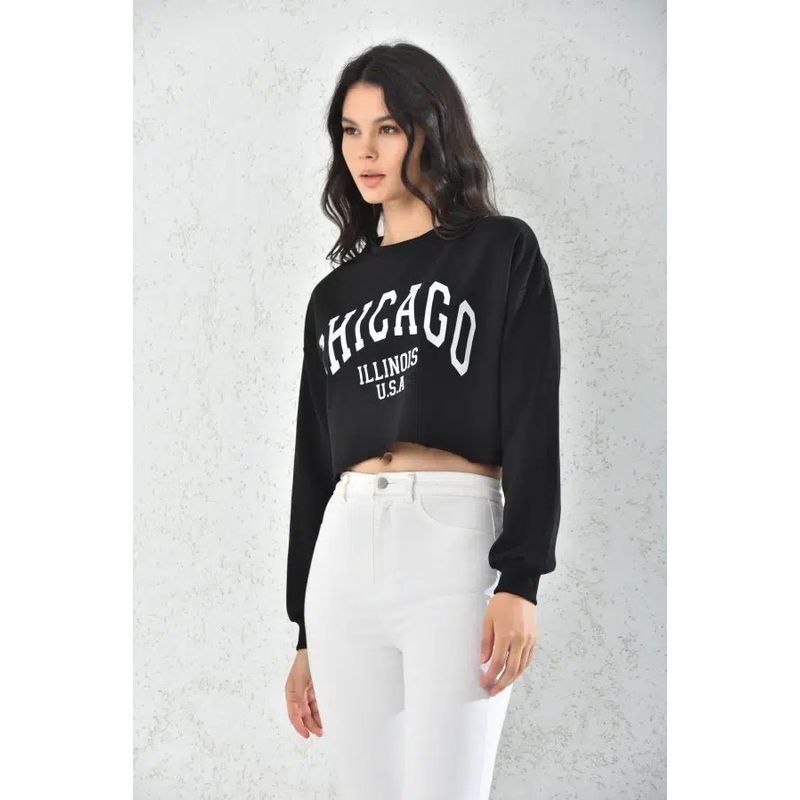 MROTTO - Poleron Crop Mujer Chicago Negro