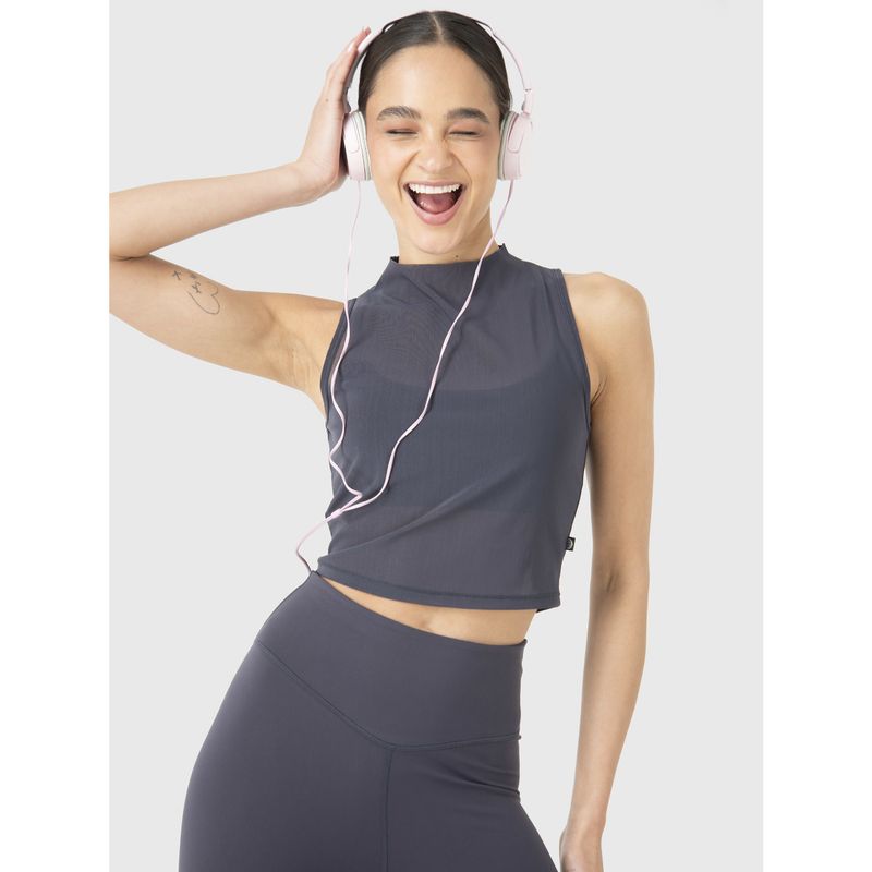 BSOUL - Peto Deportivo Mujer Crop Mesh-Back Gris Oscuro BSOUL
