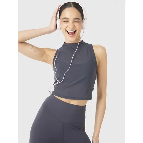BSOUL - Peto Deportivo Mujer Crop Mesh-Back Gris Oscuro