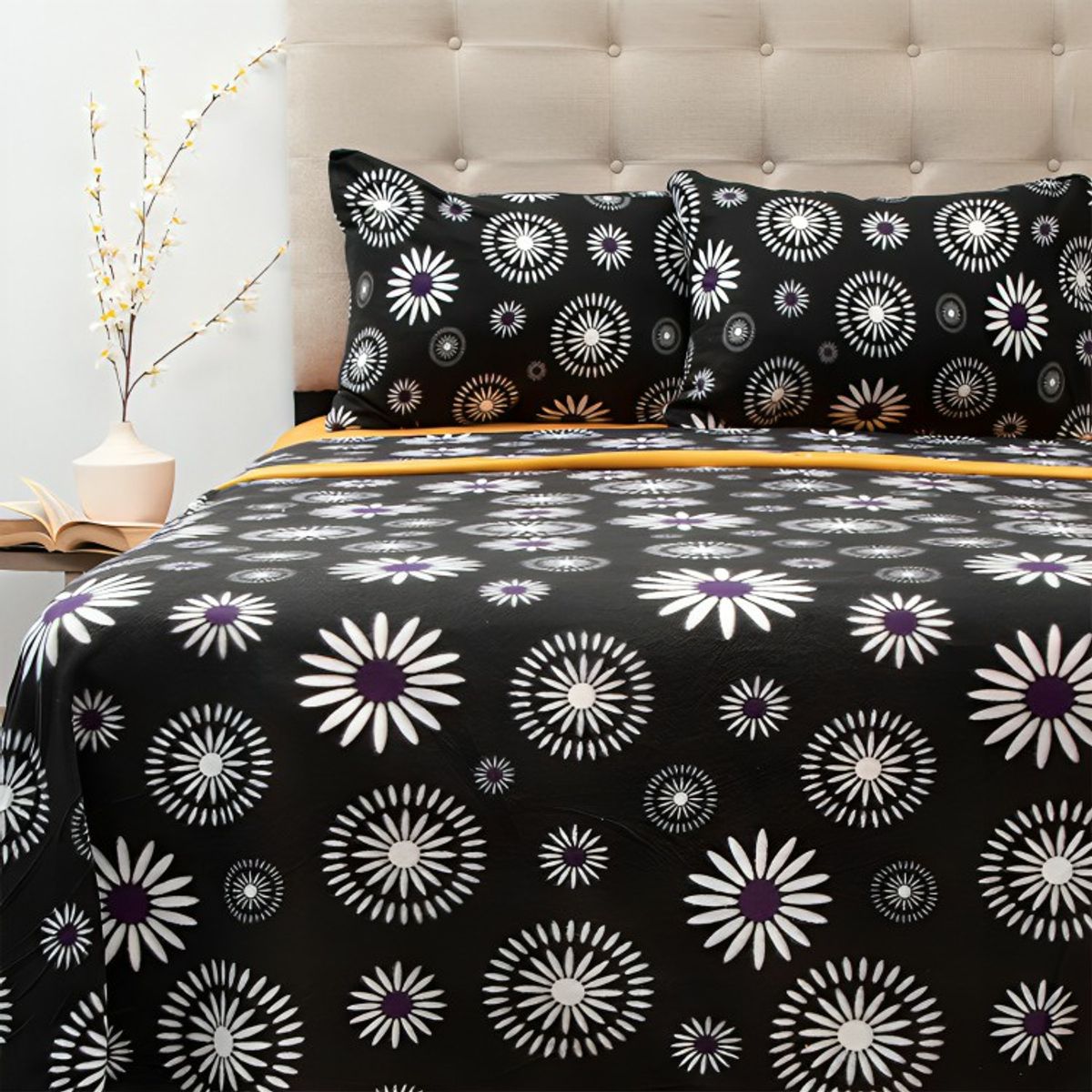 DORAL - Sábanas de Polar Composé 2 Plazas / Flor Negro Salmón – Doral