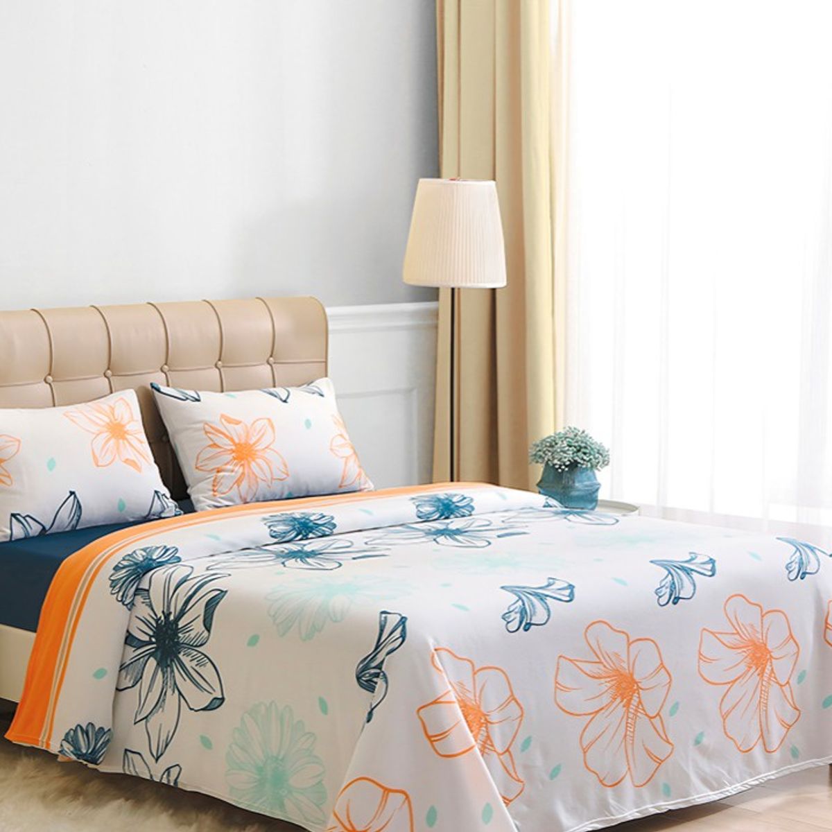 DORAL - Sábanas de Polar Composé 2 Plazas /Flor Blanco Coral Azul – Doral