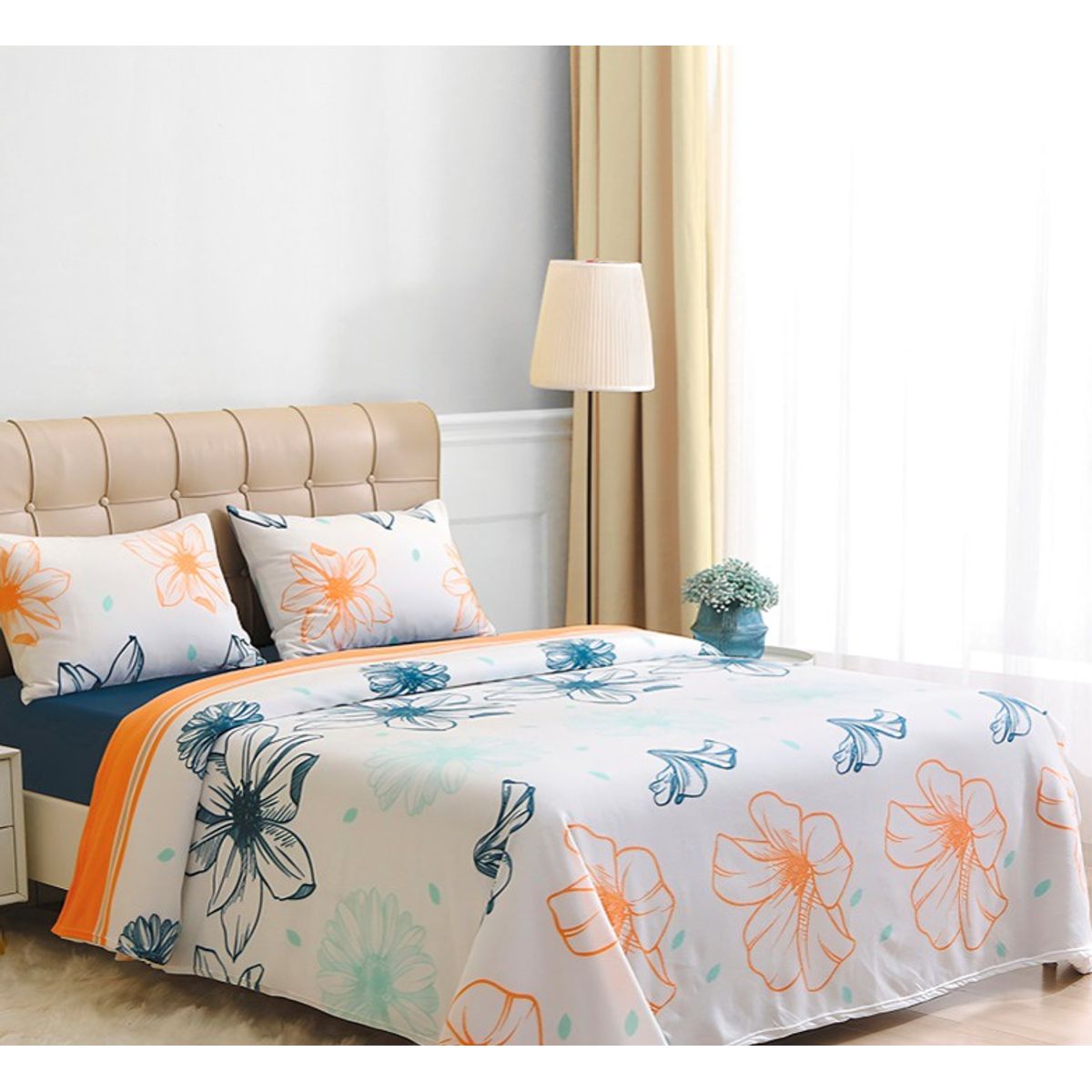 DORAL - Sábanas de Polar Composé 2 Plazas /Flor Blanco Coral Azul – Doral