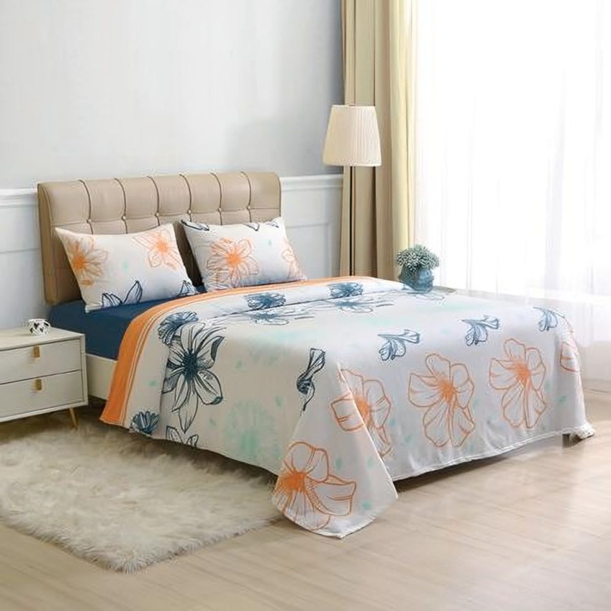 DORAL - Sábanas de Polar Composé 2 Plazas /Flor Blanco Coral Azul – Doral