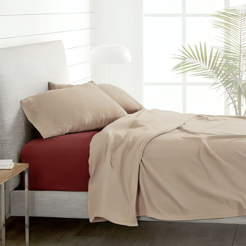 DORAL - Sábanas Polar Lisa Composé 2 Plazas / Beige-burdeo– Doral