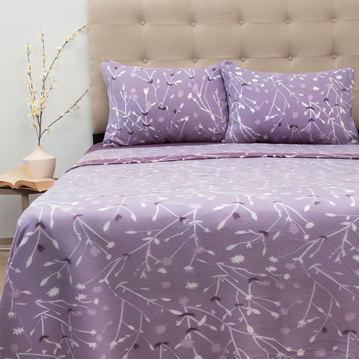 DORAL - Sábanas de Polar Composé 2 Plazas / Ramas Lila Blanco – Doral