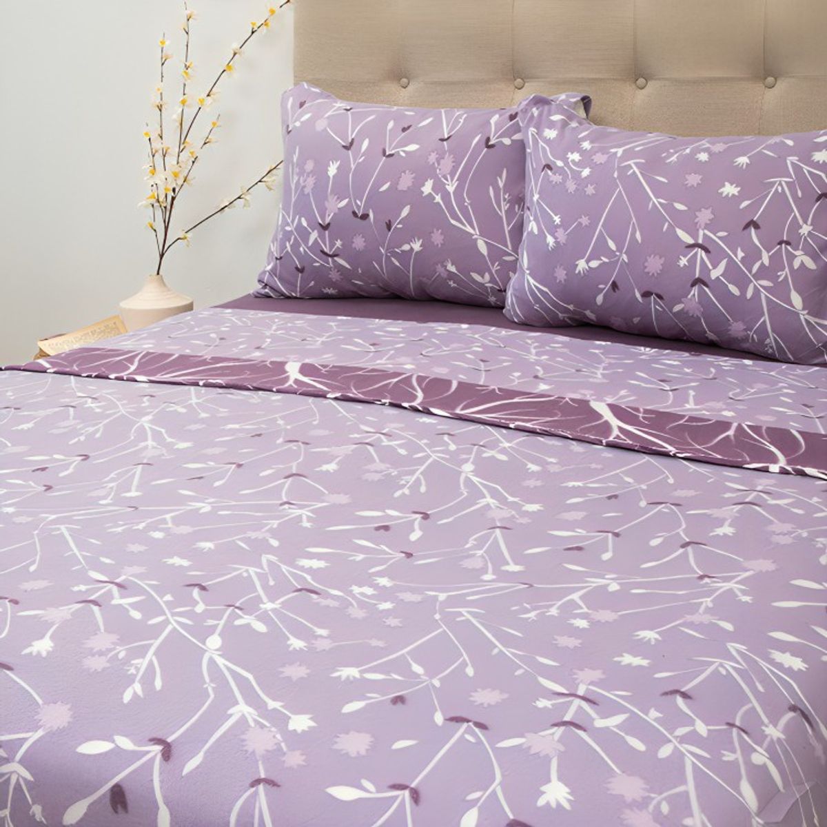 DORAL - Sábanas de Polar Composé 2 Plazas / Ramas Lila Blanco – Doral