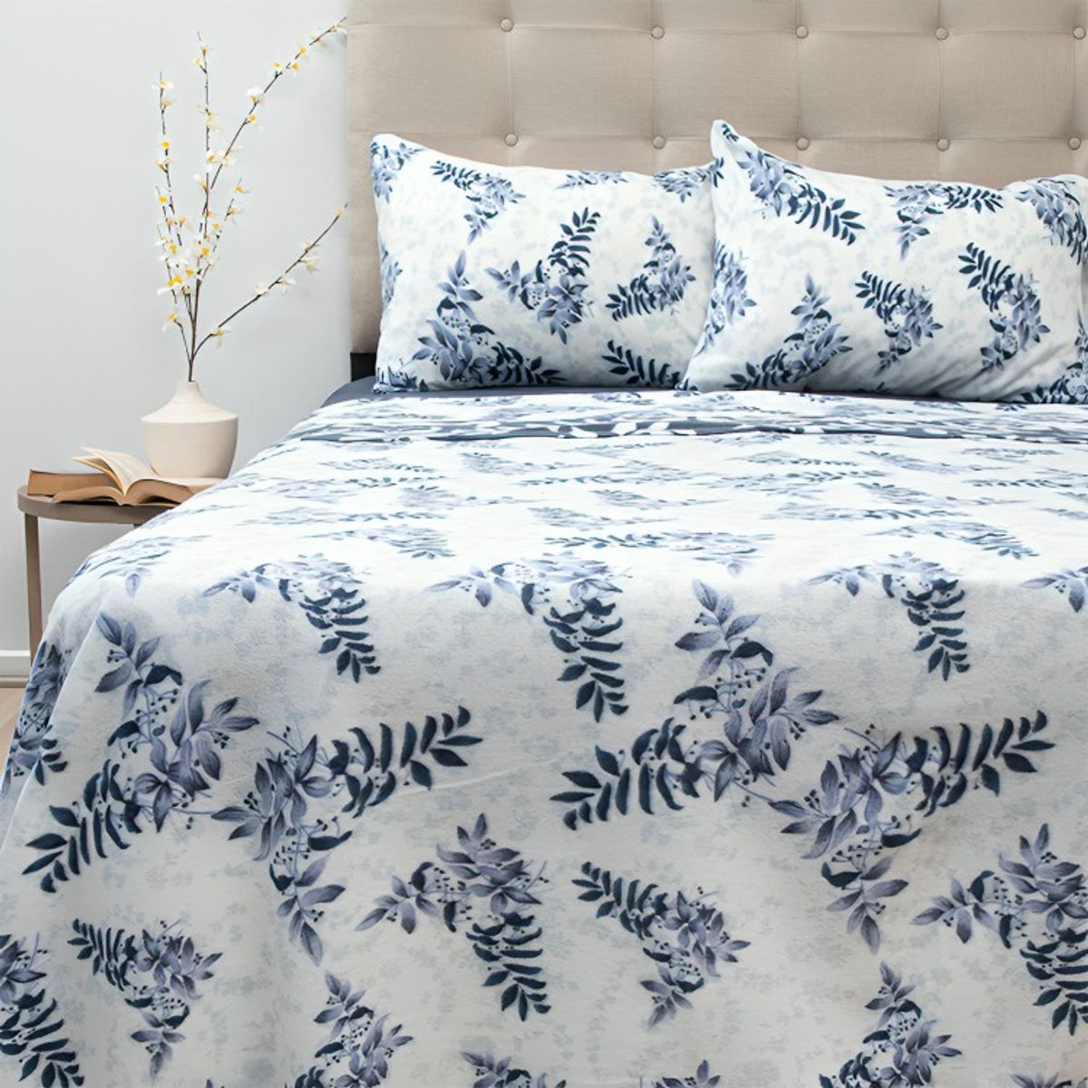 DORAL - Sábanas de Polar Composé 2 Plazas / Ramas Blanco Azul – Doral