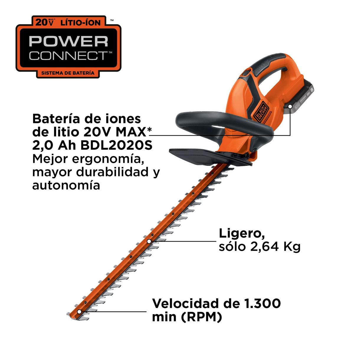 BLACK+DECKER - Cortasetos 22” 20V BLACK+DECKER BCHT222D1-B2