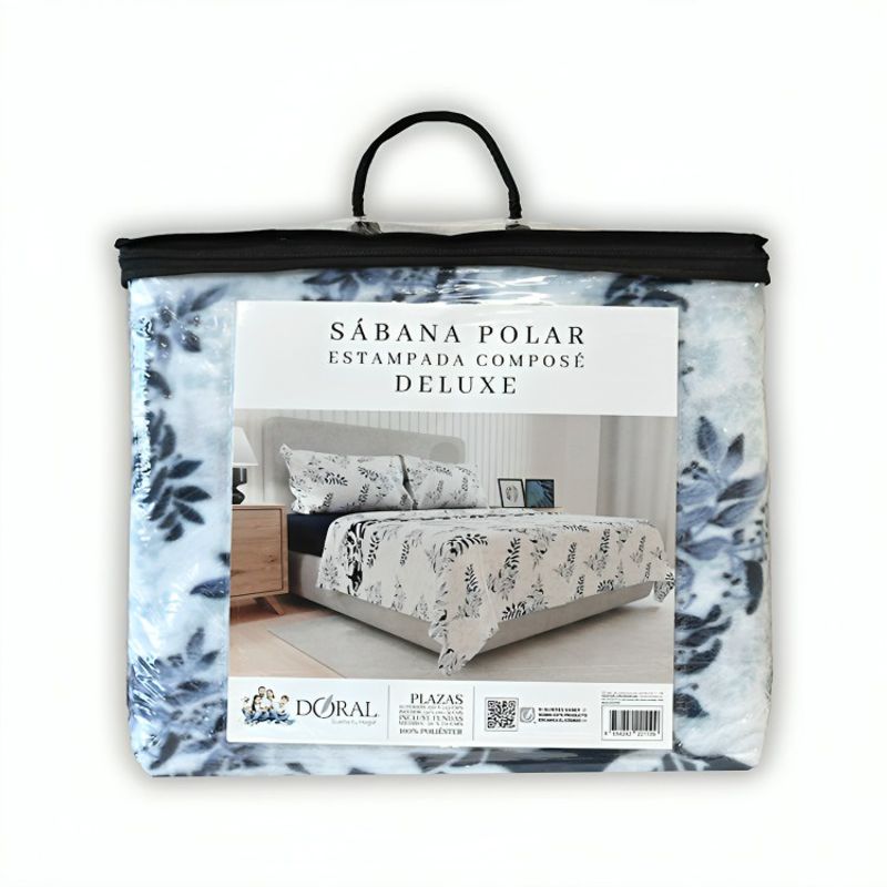DORAL - Sábanas Polar Composé 1,5 Plazas / Ramas Blanco Azul – Doral