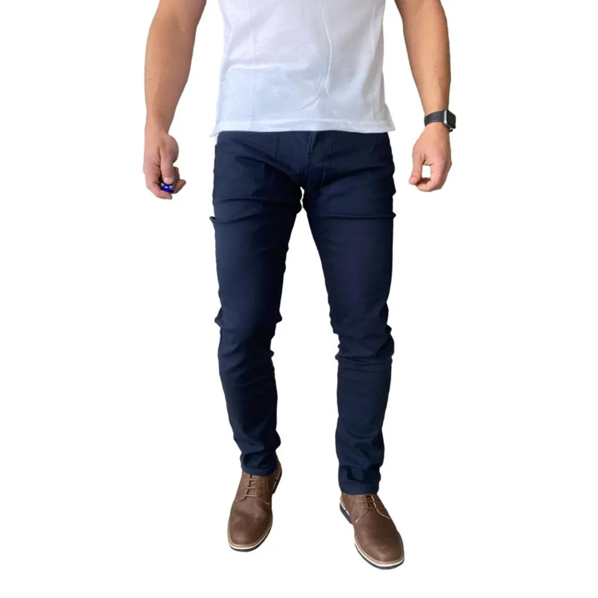 MOSAICO - Pantalón Tela Elasticado Slim Fit Colores - Gris