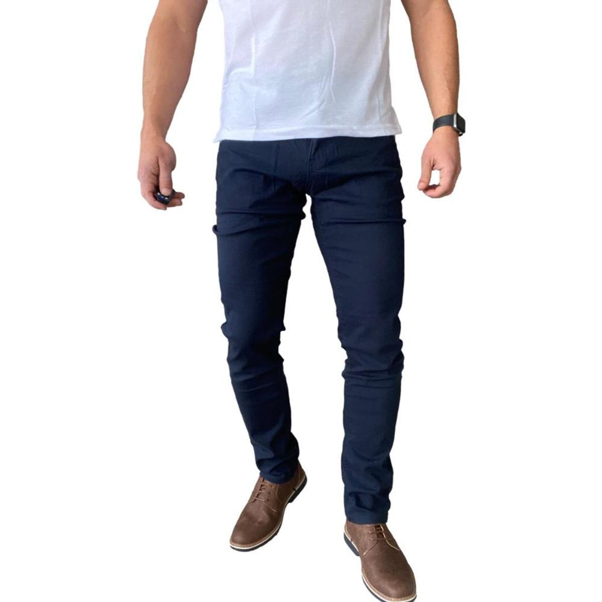 MOSAICO - Pantalón Tela Elasticado Slim Fit Colores - Gris