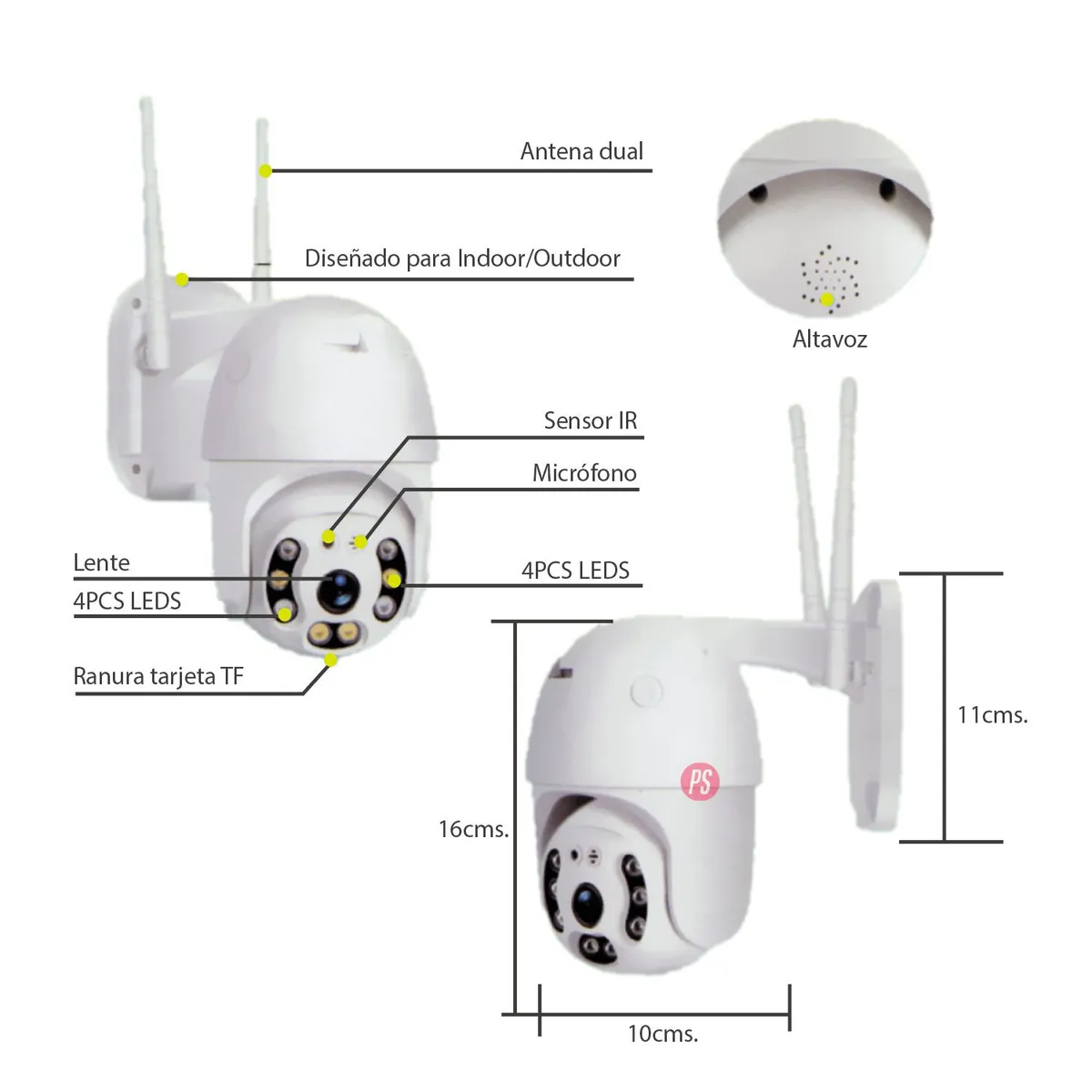 TECNOLAB - Cámara Ip Ptz De Seguridad Full Hd Wifi Para Exterior - Ps