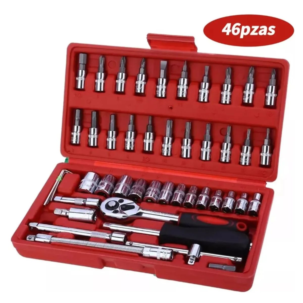 GENERICO - Set Caja Juego Herramienta Dados 46 Piezas Acero Carbono 1/4