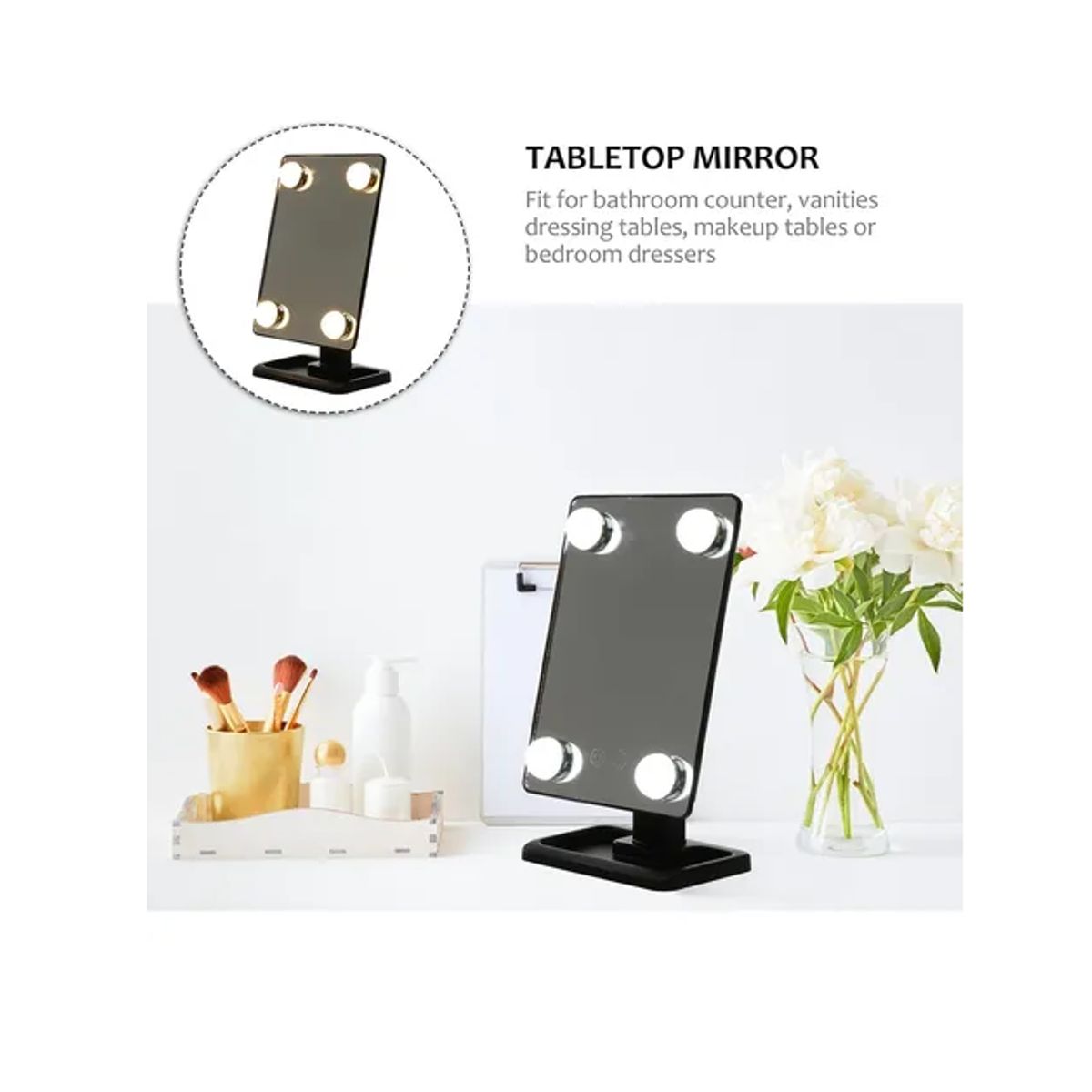 GENERICO - Espejo De Maquillaje Giratorio 4 Bombillas 24 Led Táctil
