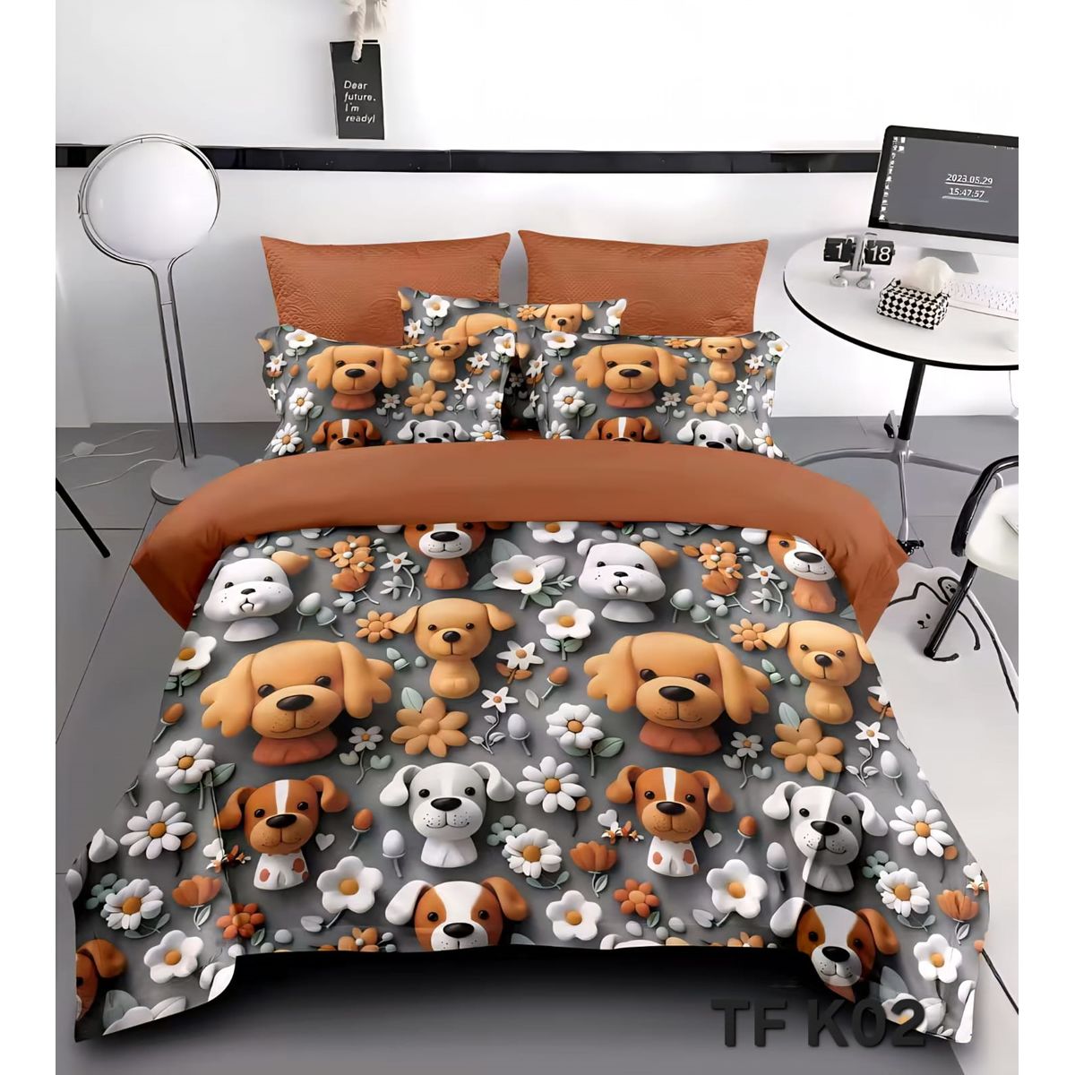 GENERICO - CUBRECAMA QUILT DISEÑOS 5D MARRON PERRITO MODERNO DECORATIVO TF VERANO