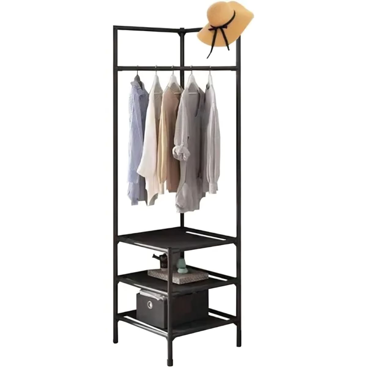 SIRENA - Perchero negro organizador de ropa y calzado de 188 cm armable