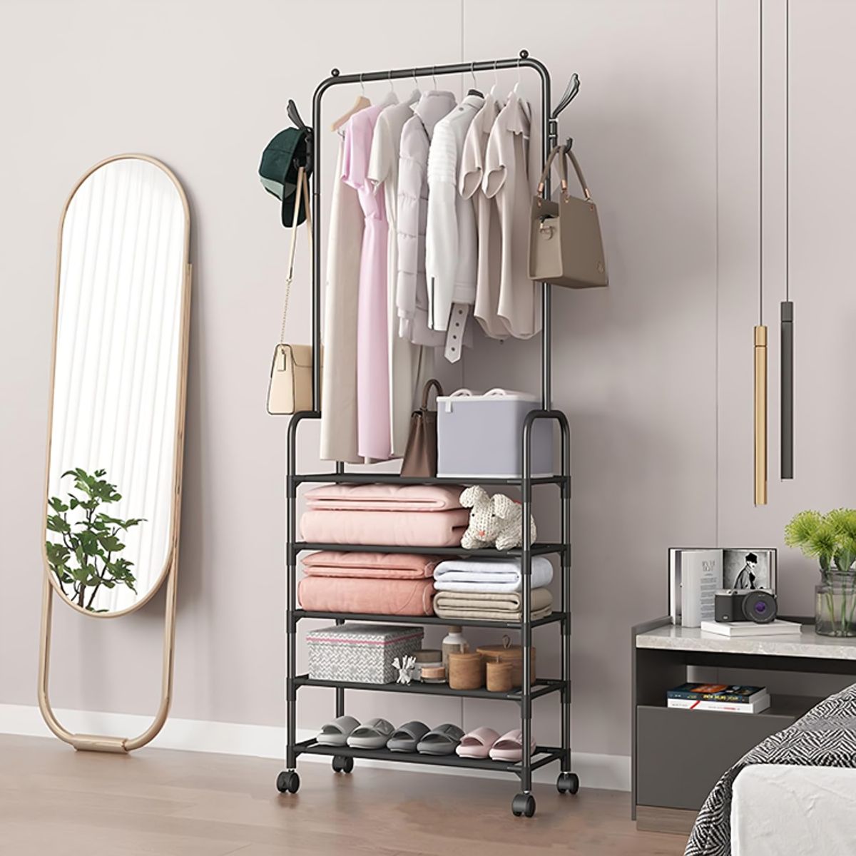 SIRENA - Perchero para ropa con compartimientos especiales para bolsos