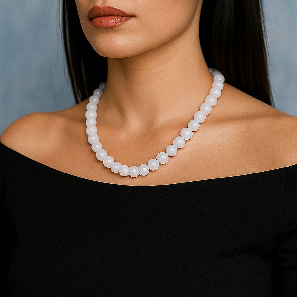 GENERICO - Set Cadena + Pulsera Gargantilla Cuencas De Cuarzo Blanco Unisex