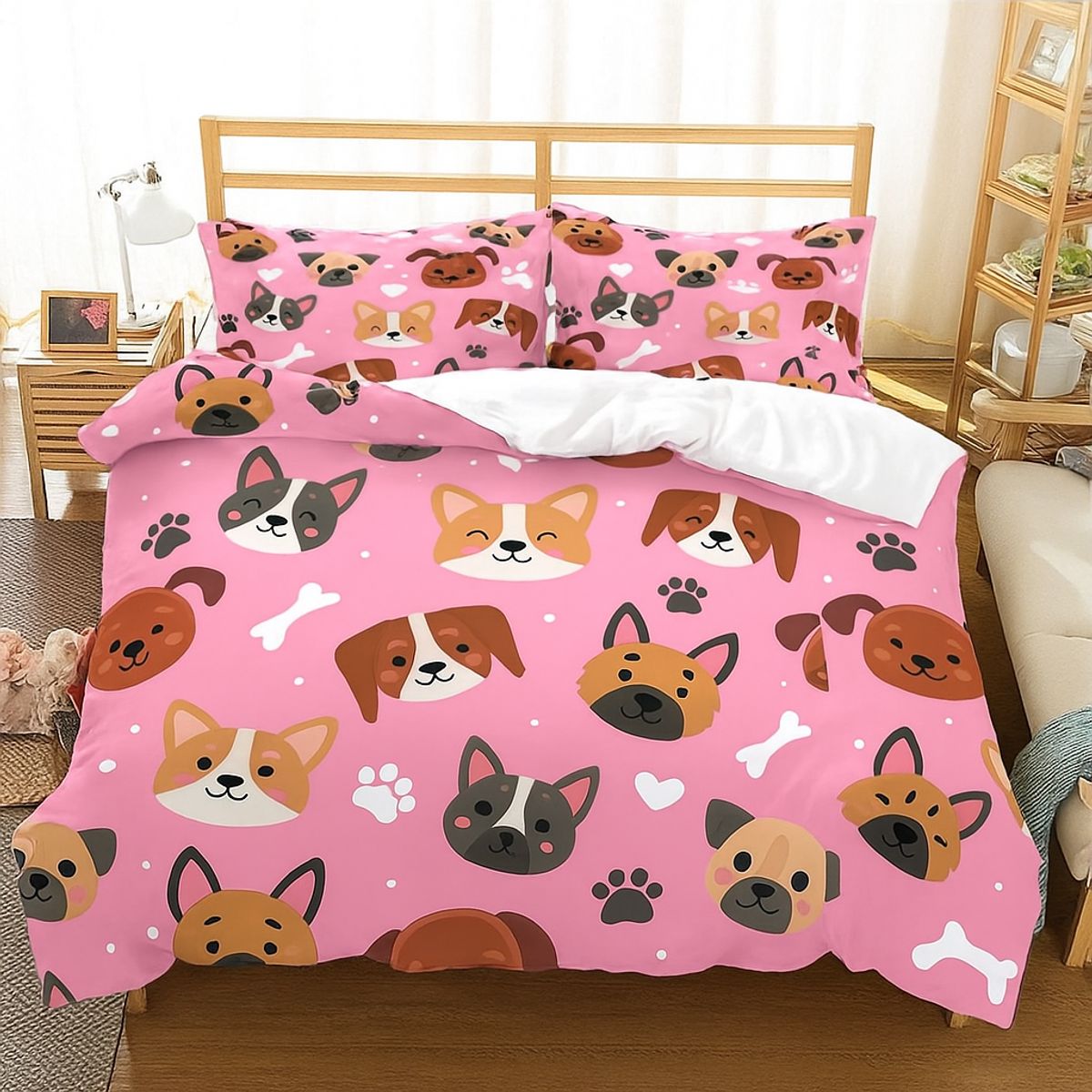 GENERICO - Juego de sábanas DOGGY LOVE 1,5 PLAZAS