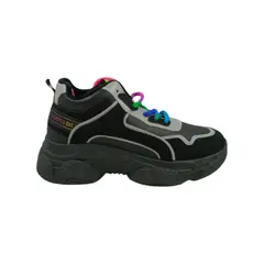 HERIEL - Zapatilla Negra Cordones Multicolor