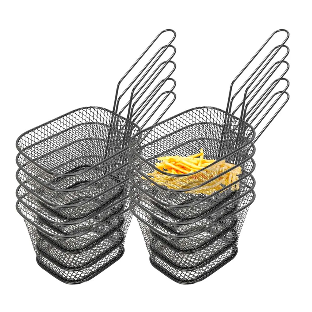 WAKESHOME - 10 Mini Cestas para Freír Soporte para Papas Fritas de Acero Inoxidable