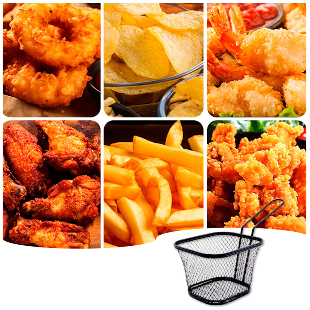 WAKESHOME - 10 Mini Cestas para Freír Soporte para Papas Fritas de Acero Inoxidable