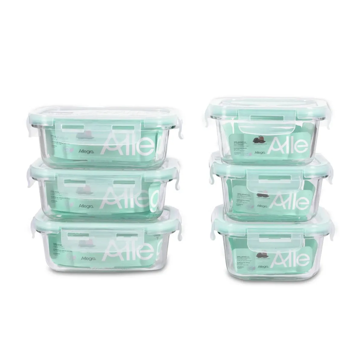 ALLEGRA - Set 12 Contenedores Tapers Hermeticos Vidrio Allegra