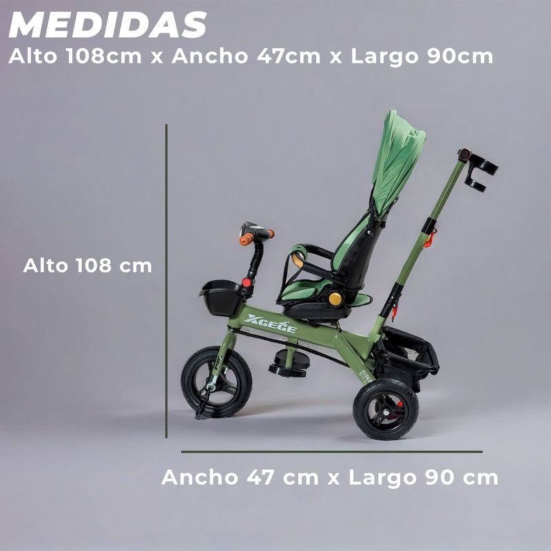 MUNDO ONLINE - Coche Triciclo Paseo Con Foco 360º Reclinable 4 en 1 verde