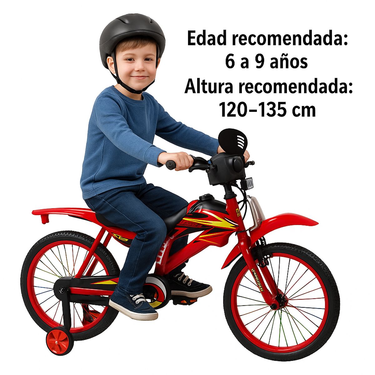GENERICO - Bicicleta Aro 20 /Bicimoto Infantil Con Sonido de Moto Rojo