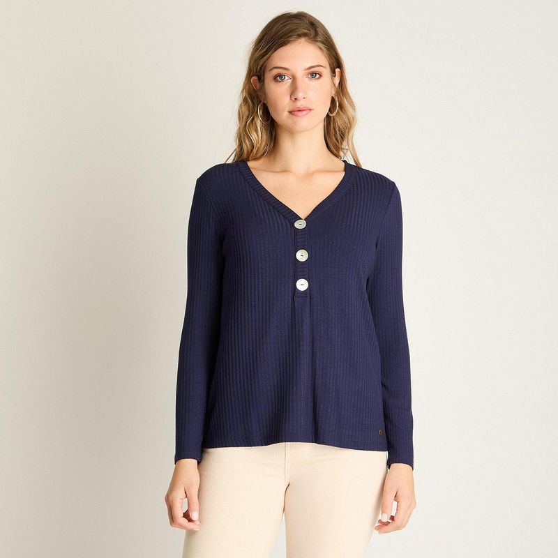 LORENZO DI PONTTI - Polera Azul Escote V