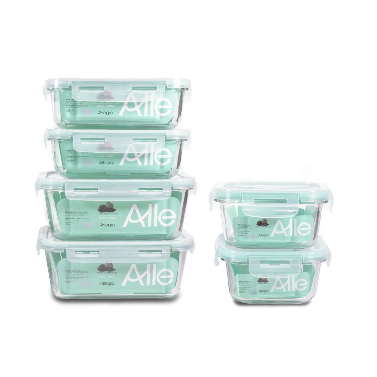 ALLEGRA - Set 10 Contenedores Tapers Hermeticos Vidrio Allegra