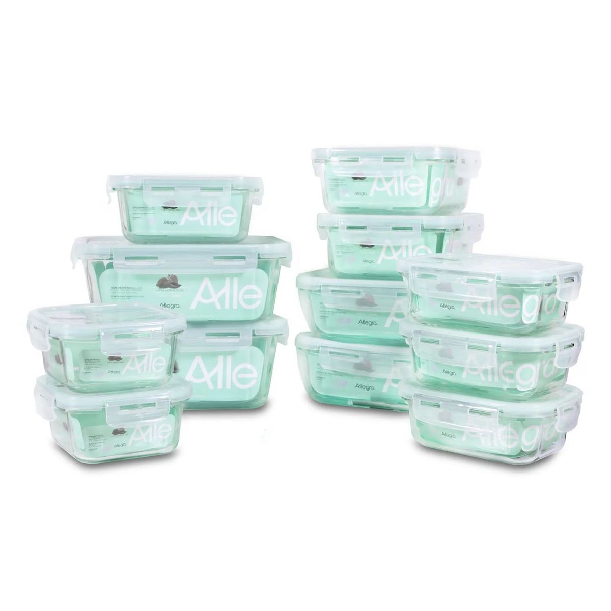 ALLEGRA - Set 12 Contenedores Tapers Hermeticos Vidrio Allegra