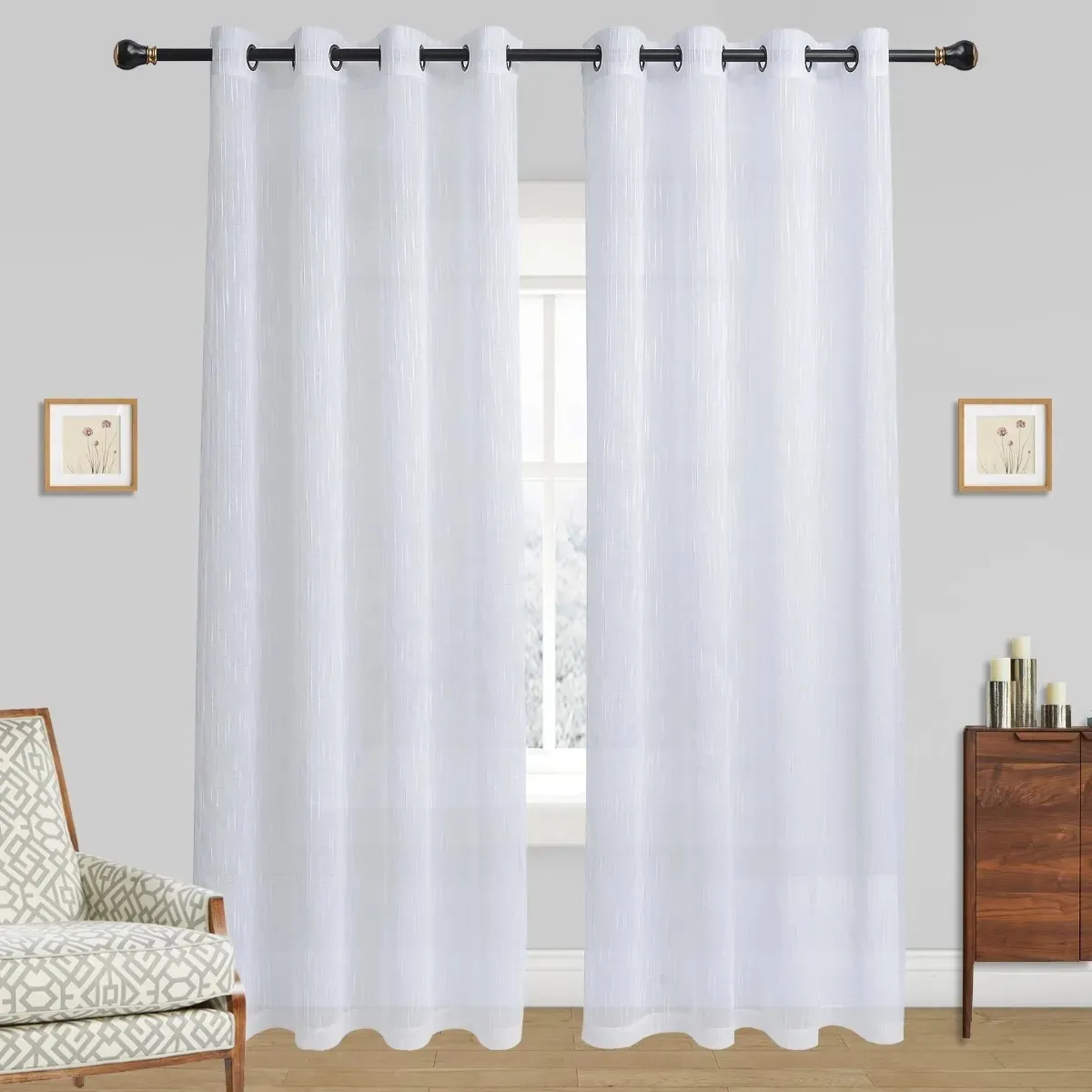 OKAY - Visillo Hecha Velo Lino Lluvia 2 Paños Blanco