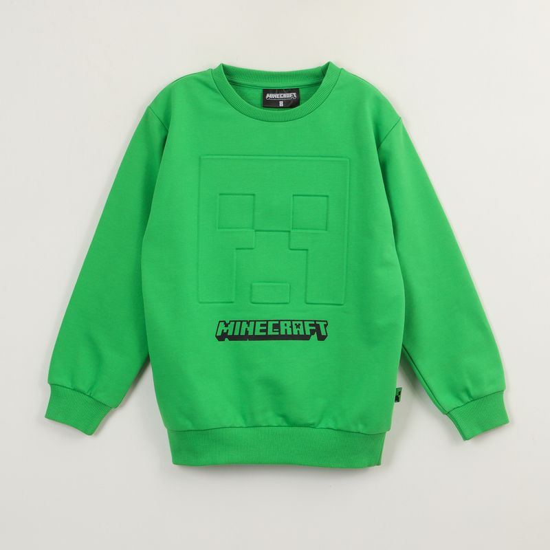 MINECRAFT - Poleron Cerrado Niño Creeper Relieve Emboss Verde Minecraft